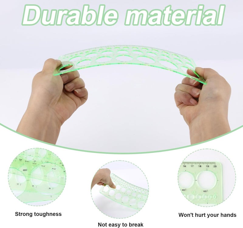 XIHIRCD 4pcs Circle Template for Drawing, Premium Plastic Circle Template Geometric Stencils for Drawing Measuring Used Widely for Architectural Mathematical Drawing Design(Green) - Image 3